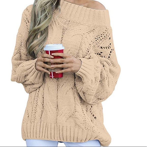 Beautiful woman casual one shoulder knit sweater - Picture 6 of 8